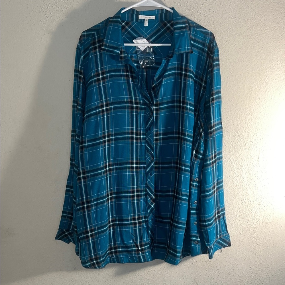 New With Tags Maurices Blue Plaid Women's Top